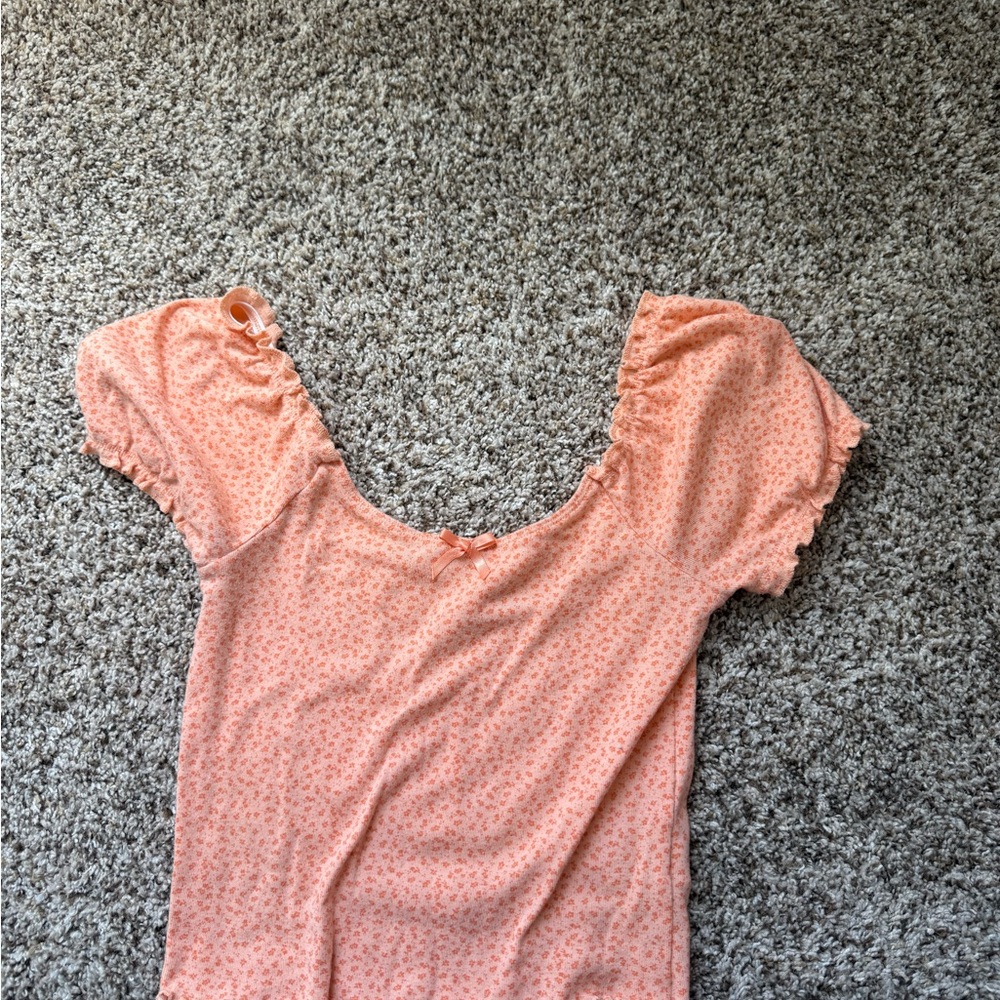 American Eagle Outfitters Pink Ruched Puff Sleeve Blouse